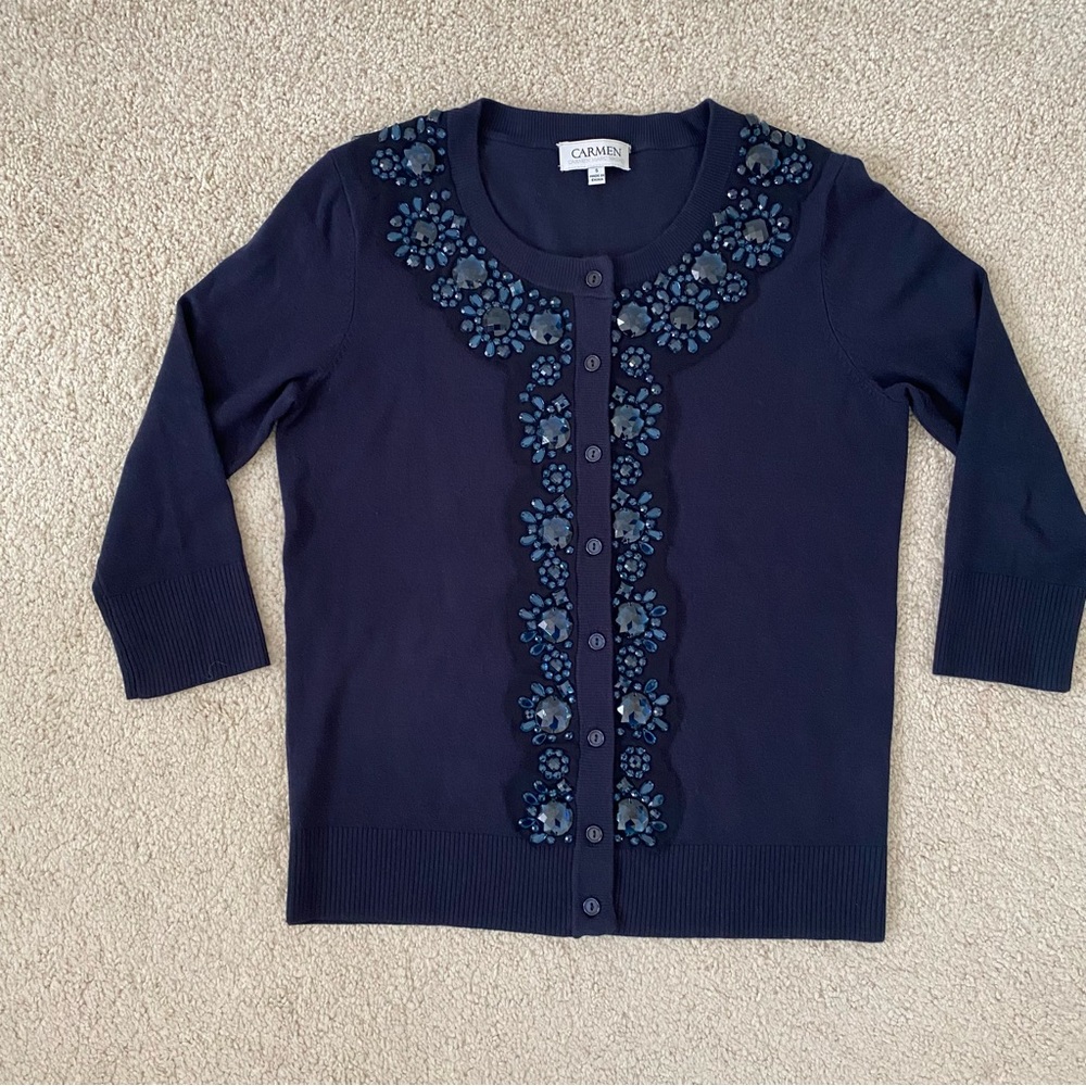 Carmen Marc Valvo Women’s 3/4 Sleeve Gemstone Cardigan NWOT